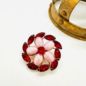 Vintage Red Pink Crystal Brooch